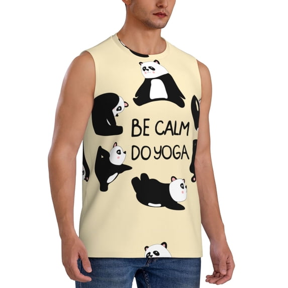Picia Panda Doing Yoga mens Cotton Tank Undershirts , Moisture-wicking Ribbed Tanks, Lightweight Cotton Tank Undershirts-XX-Large