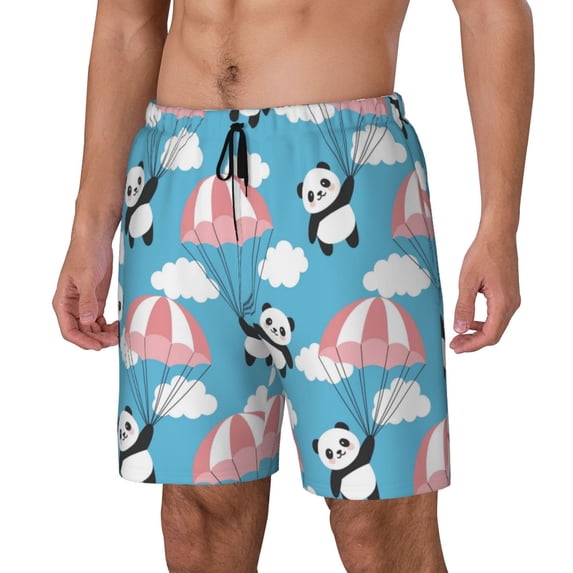 Picia Panda Flying in the Sky pattern Mens Swim Trunks with Compression Liner Stretch Beach Shorts Quick Dry with Zipper Pockets No-Chafing Board Shorts-Large