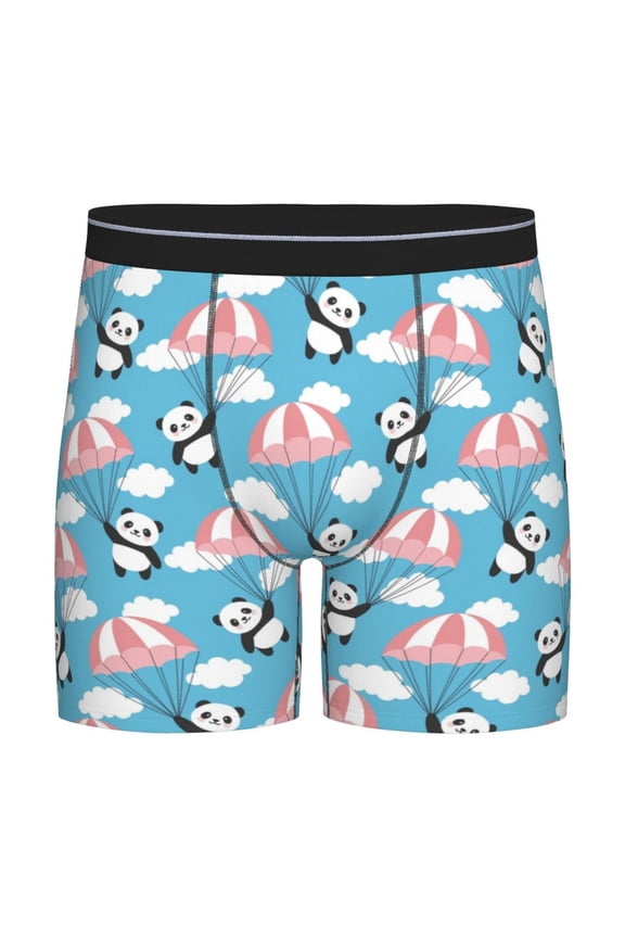 Panda Flying in the Sky Pattern Men's Athletic Long Leg Briefs , Performance Stretch Underwear,Moisture-Wicking