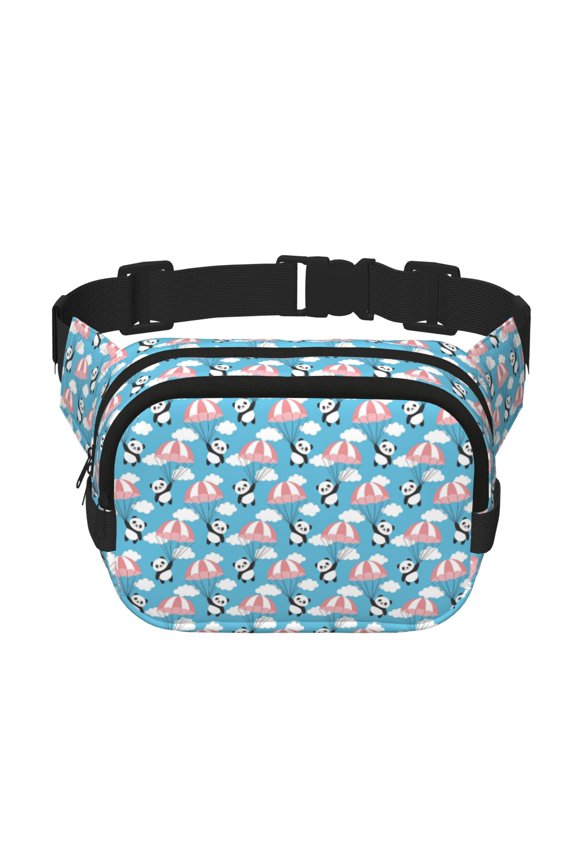 Panda Flying in the Sky Print Square Double-Layer Waist Bag Mini Adjustable Waist Belt Bag Exercise Running Travel Hiking