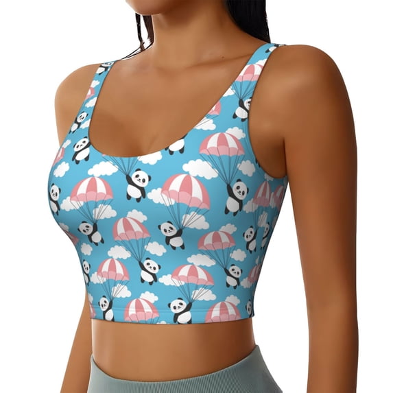 Picia Panda Flying in the Sky Sports Bra for Women,Padded Strappy Sports Bras Medium Support Yoga Bra with Removable Cups,Running Yoga Bra-Small