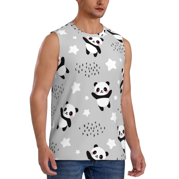 Picia Pandas mens Cotton Tank Undershirts , Moisture-wicking Ribbed Tanks, Lightweight Cotton Tank Undershirts-XX-Large
