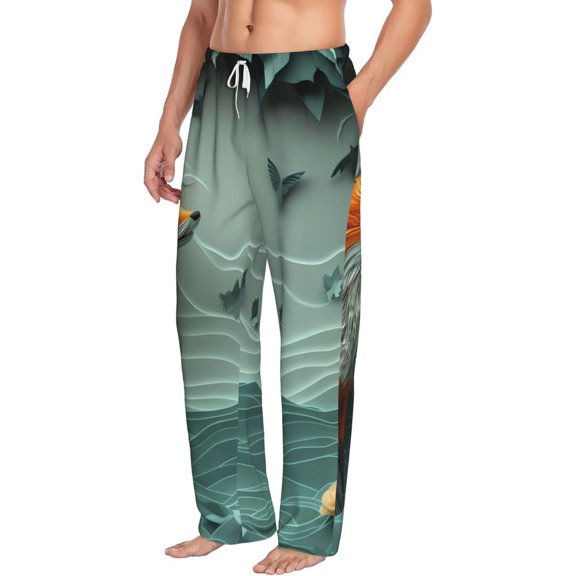 Picia Paper Fox Crow Fantasy Mens Soft Woven Cotton Elastic Waistband Sleep Pajama Pant Lounge Sleep Pant With Pockets And Drawstring-Small