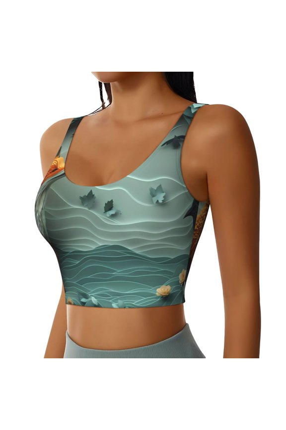 Paper Fox Crow Fantasy Sports Bra for Women,Padded Strappy Sports Bras Medium Support Yoga Bra with Removable Cups,Running Yoga Bra-Large