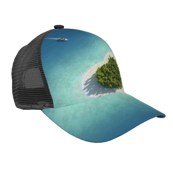 Picia Paradise Island Pattern Trucker Hat,Baseball Cap,Sun Protection Cap,Stylish Headwear,Leisure Cap,Outdoor Sports Cap