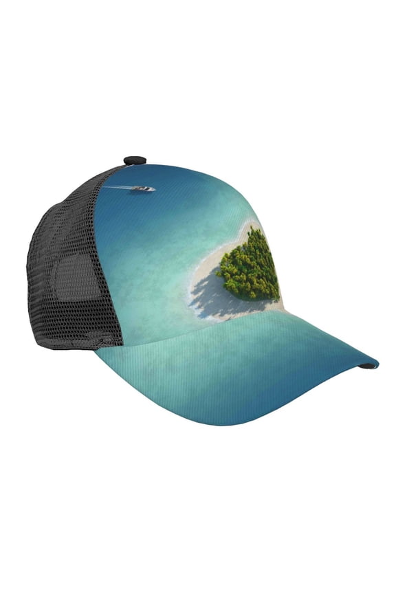 Paradise Island Pattern Trucker Hat,Baseball Cap,Sun Protection Cap,Stylish Headwear,Leisure Cap,Outdoor Sports Cap