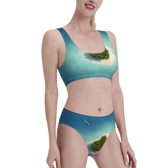 Picia Paradise Island Women's High Waisted Bikini Scoop Neck Swimsuit Two Pieces Bathing Suit-X-Large
