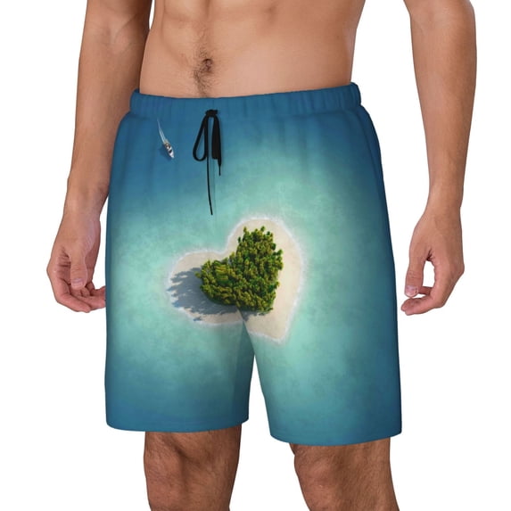 Picia Paradise Island pattern Mens Swim Trunks with Compression Liner Stretch Beach Shorts Quick Dry with Zipper Pockets No-Chafing Board Shorts-Large