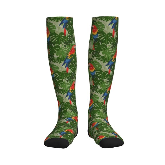 Picia Parrots And Tropical Leaves Printed Sports Compression Socks - 15-20mmHg Graduated Compression, High-Performance Soft and Breathable Socks for Men and Women
