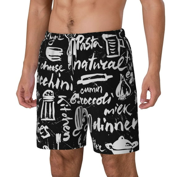 Picia Pasta Bacon pattern Mens Swim Trunks with Compression Liner Stretch Beach Shorts Quick Dry with Zipper Pockets No-Chafing Board Shorts-3X-Large