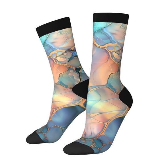 Picia Pastel Abstract Fluid Art Print Athletic Socks for Men & Women – Cushioned Moisture-Wicking Crew Socks for Sports, Running, and Training, Soft & Breathable Size 5-11