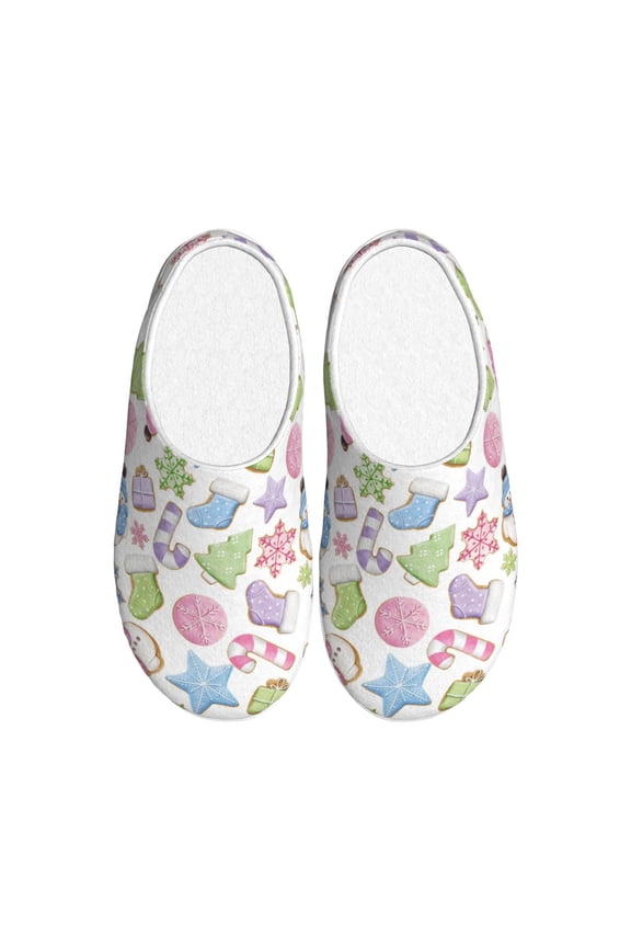 Pastel Christmas Cookies for Women's Lamb-hug Comfy Fleece House Slippers Memory Foam, Slip-on House Shoes Indoor Outdoor-35/36