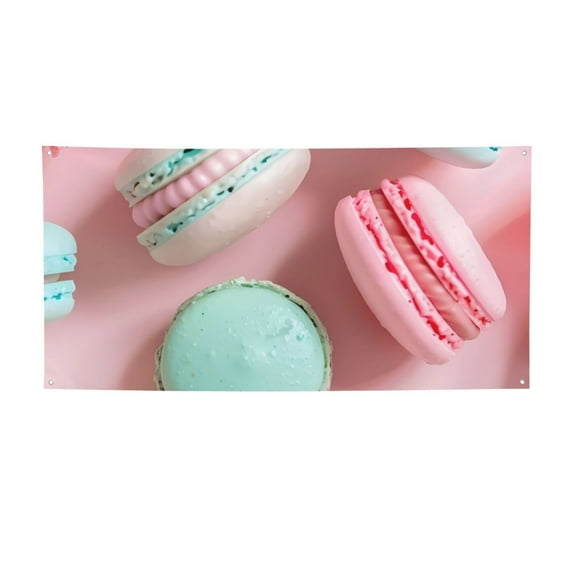 Picia Pastel Macarons Delight Pattern Party Banner, Festive Decoration, Holiday Banner, Celebration Decor, Event Banner, Reusable Party Banner-Small