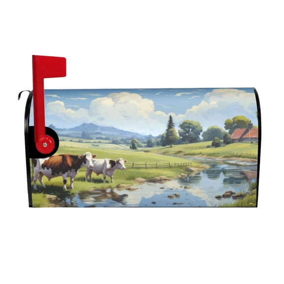 Picia Pasture Cow Magnetic Mailbox Cover Standard Size-21x18 in