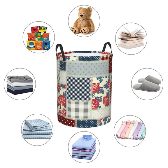 Picia Patchwork In Country Style Large Laundry Basket, Waterproof, Freestanding Laundry Hamper, Collapsible Tall Clothes Hamper with Extended Handles-Medium