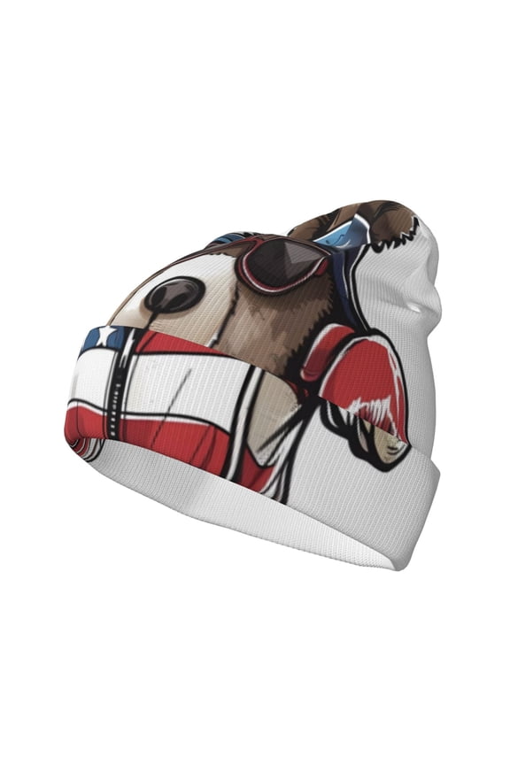 Patriotic Boxing Bear Art Pattern Knitted Beanie Hat for Men and Women , Unisex Winter Warm Stretchy Knit Cap Thick Fisherman Beanies Cuffed Plain Skull Caps