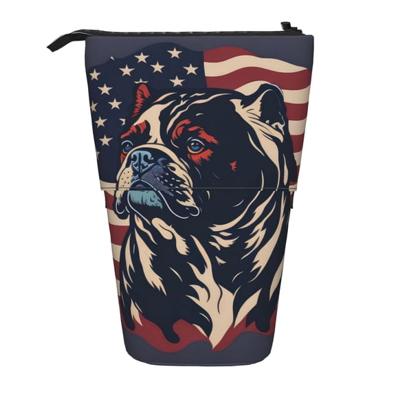 Picia Patriotic Bulldog Art Print Telescopic Pencil Case, Telescopic Pen Holder Telescopic Pencil Pouch Bag Stationery Pencil Case Box Storage Organizer Makeup Bag