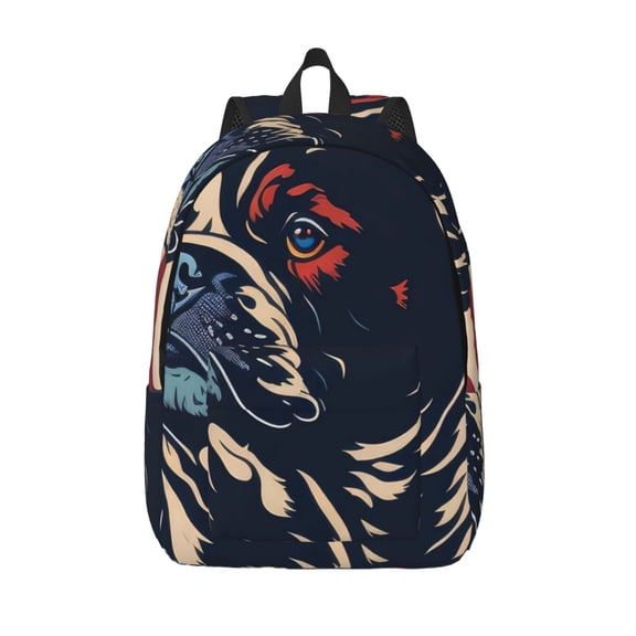 Picia Patriotic Bulldog Art Printed Canvas Daypack - Stylish and Durable Vintage Compact Backpack - Class, Work, Travel, or Laptop Bookbag,Organized Compartments-Small