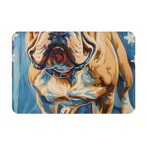 Picia Patriotic Bulldog Welcome Pattern Flannel Doormat 16x24 Inch Non-Slip Indoor Mat, Absorbent & Quick-Dry Rug for Entryway, Bathroom, Kitchen, and Bedroom, Machine Washable