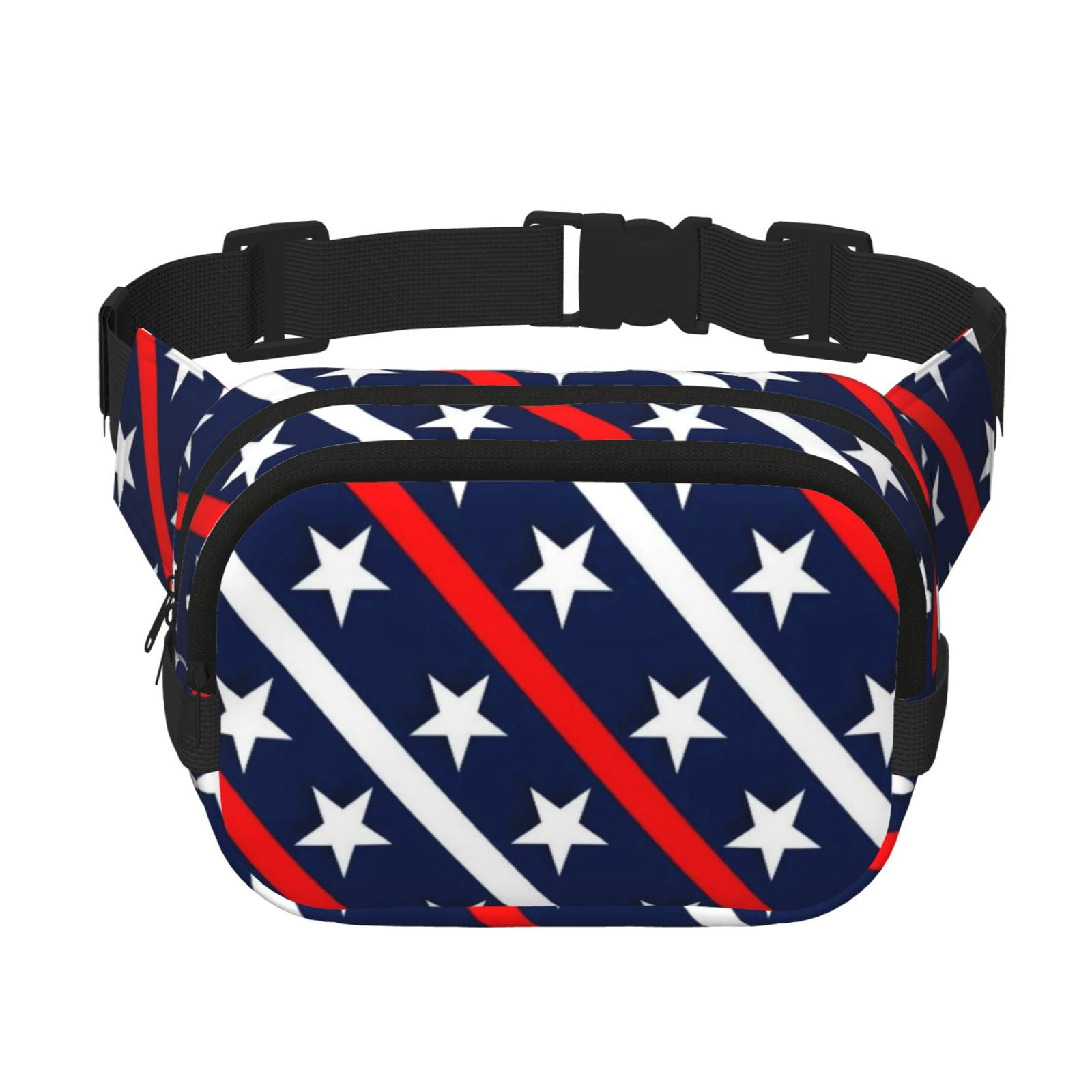 Picia Patriotic Star Print Square Double-Layer Waist Bag Mini Adjustable Waist Belt Bag Exercise Running Travel Hiking