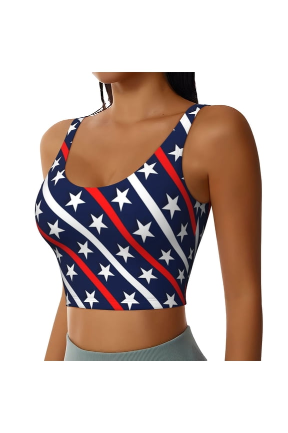 Patriotic Star Sports Bra for Women,Padded Strappy Sports Bras Medium Support Yoga Bra with Removable Cups,Running Yoga Bra-