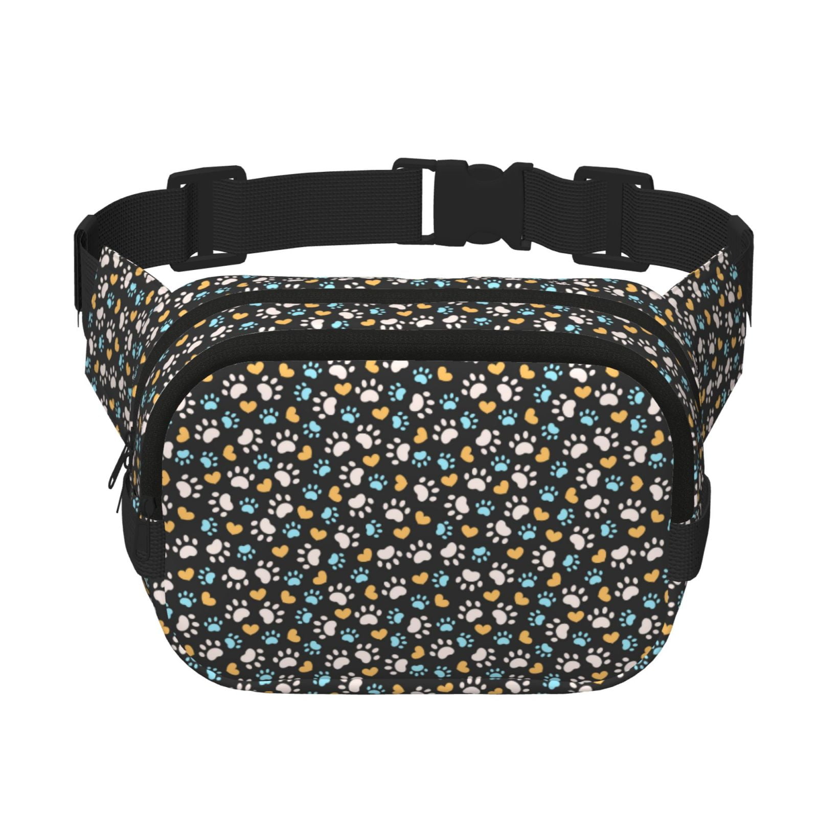 Picia Paw Animal Print Square Double-Layer Waist Bag Mini Adjustable Waist Belt Bag Exercise Running Travel Hiking