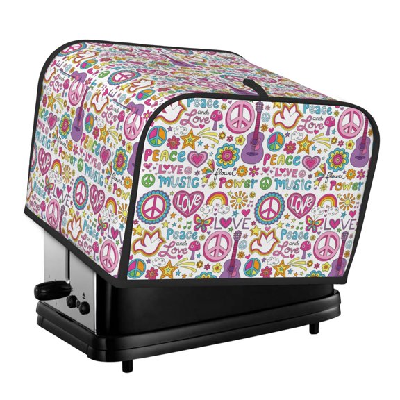 Picia Peace Love and Dove Flower Power Print 4 Slice Toaster Cover , Toaster Protector Dustproof Kitchen Appliance Cover, Kitchen Appliance Dustproof Protector