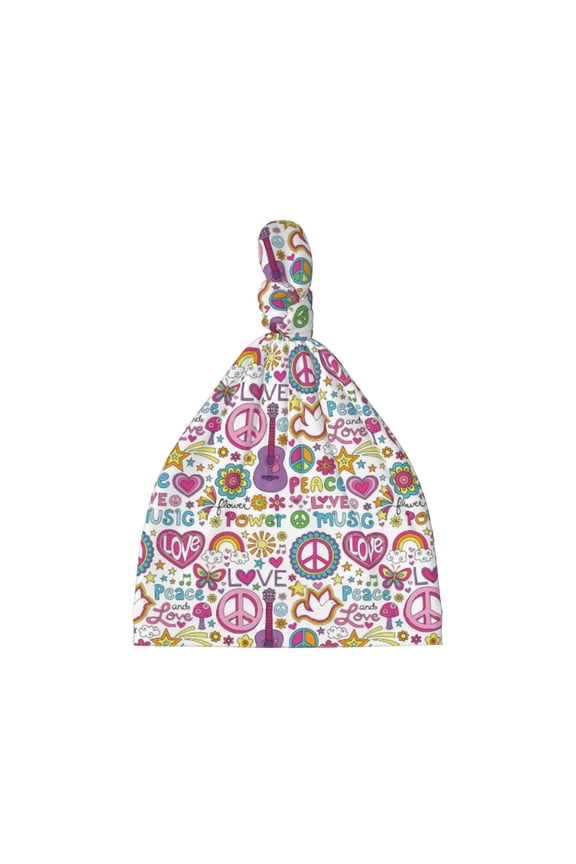 Peace Love and Dove Flower Power Printed Preemie Hats for Baby Girls Cotton Premature Knot Hats Newborn Hospital Cap Warm Knot Beanie Nicu for Preemie Girls and Boys