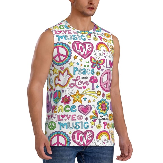 Picia Peace Love and Dove Flower Power mens Cotton Tank Undershirts , Moisture-wicking Ribbed Tanks, Lightweight Cotton Tank Undershirts-Small