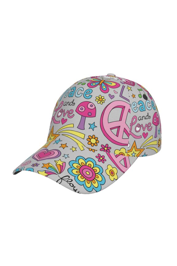 Peace Love and Dove Flower Power pattern Trucker Low Profile Hat Men Women Baseball Cap Dad Hat Adjustable Unconstructed Plain Cap