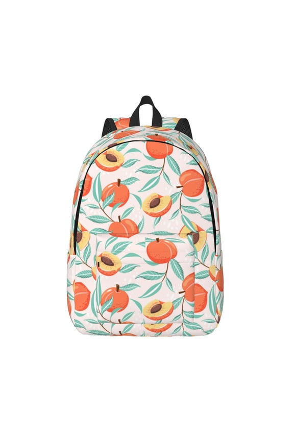 Peach Printed Canvas Daypack - Stylish and Durable Vintage Compact Backpack - Class, Work, Travel, or Laptop Bookbag,Organized Compartments-Medium