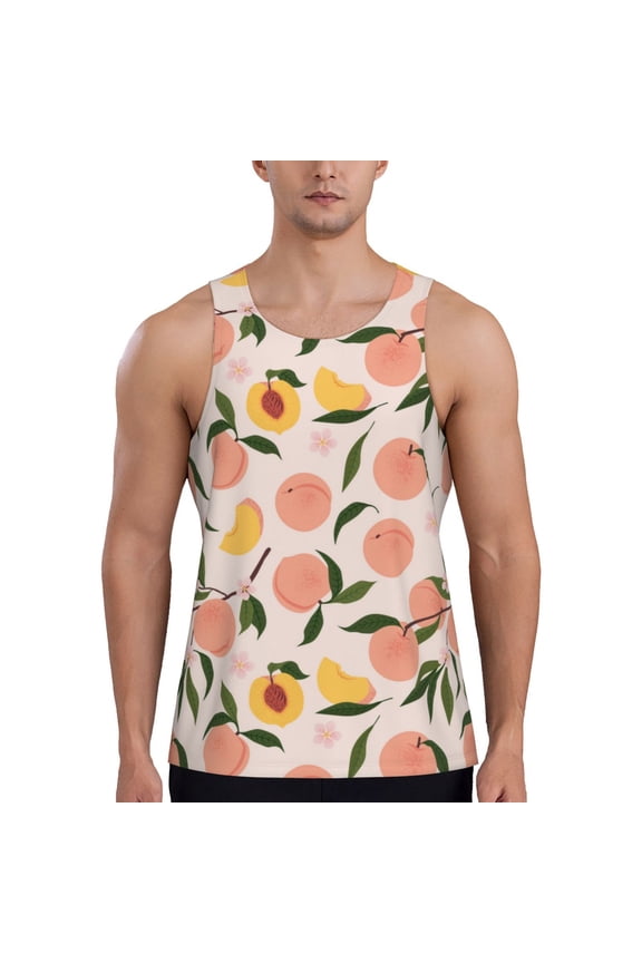 Peach With Leaves1 Printed Men’s Performance Tank, Men's Workout Tank Top Moisture-Wicking Tank Top Muscle tee, Breathable Workout Shirt-4X-Large