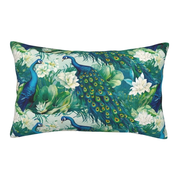 Picia Peacock And Flowers Pattern Plush Pillow Case – Soft and Cozy Cushion Cover, Hypoallergenic Throw Pillow Case for Home Decor-14"x20"