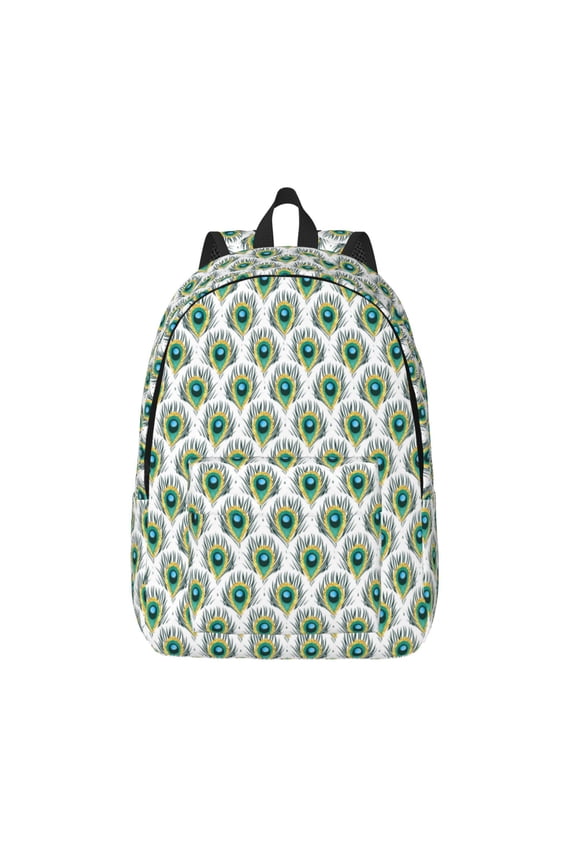 Peacock Feathers1 Printed Canvas Daypack - Stylish and Durable Vintage Compact Backpack - Class, Work, Travel, or Laptop Bookbag,Organized Compartments-Medium