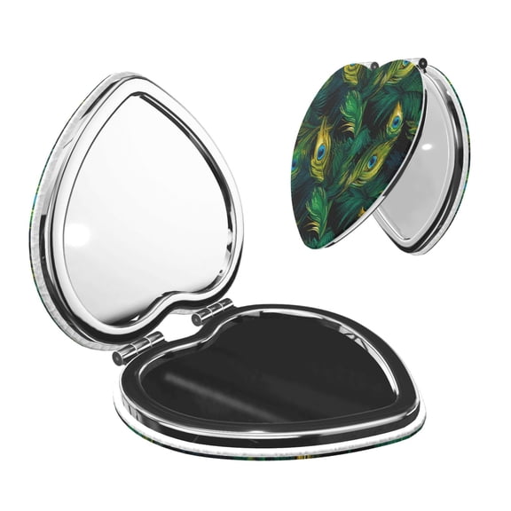 Picia Peacock Feathers2 for Compact Vanity Mirror , Travel Makeup Mirror , Portable Magnifying Cosmetic Mirror for Daily, Work, Business-Heart Shape
