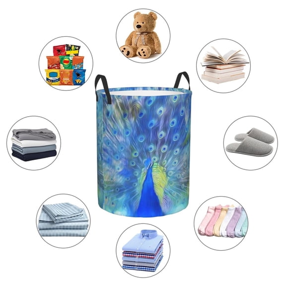 Picia Peacock Large Laundry Basket, Waterproof, Freestanding Laundry Hamper, Collapsible Tall Clothes Hamper with Extended Handles-
