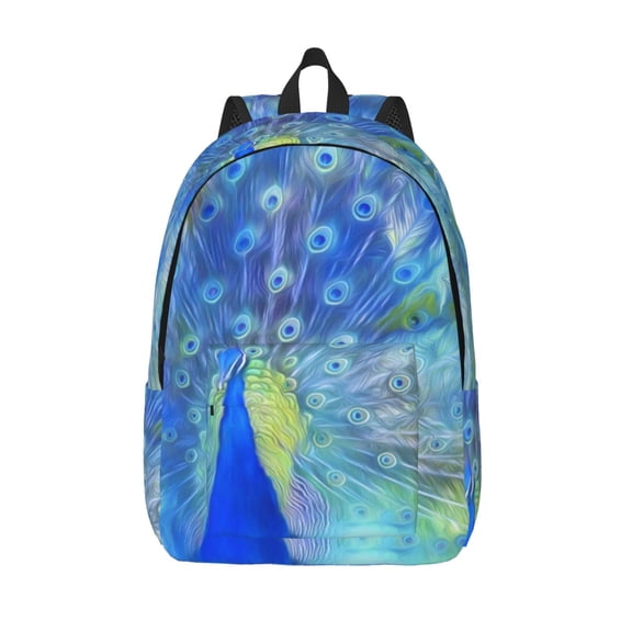 Picia Peacock Printed Canvas Daypack - Stylish and Durable Vintage Compact Backpack - Class, Work, Travel, or Laptop Bookbag,Organized Compartments-Small