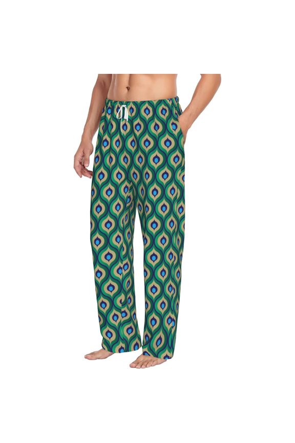 Peacock'S Tail Mens Soft Woven Cotton Elastic Waistband Sleep Pajama Pant Lounge Sleep Pant With Pockets And Drawstring-Large