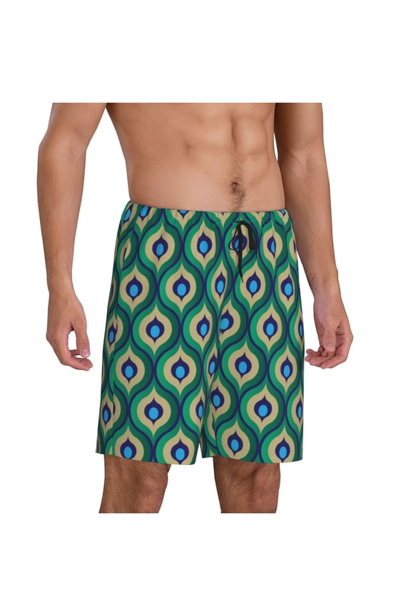 Peacock'S Tail Pajama Shorts for Men, Men's Pajama Bottoms, Sleepwear,Short Pajama Pants-Large