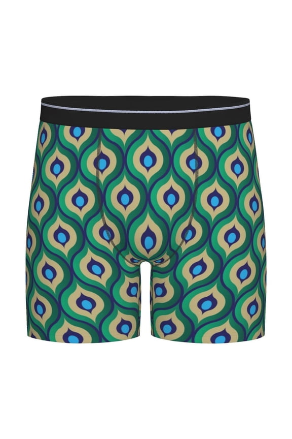 Peacock'S Tail Pattern Men's Athletic Long Leg Briefs , Performance Stretch Underwear,Moisture-Wicking