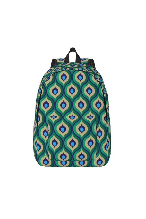Peacock'S Tail Printed Canvas Daypack - Stylish and Durable Vintage Compact Backpack - Class, Work, Travel, or Laptop Bookbag,Organized Compartments-Medium
