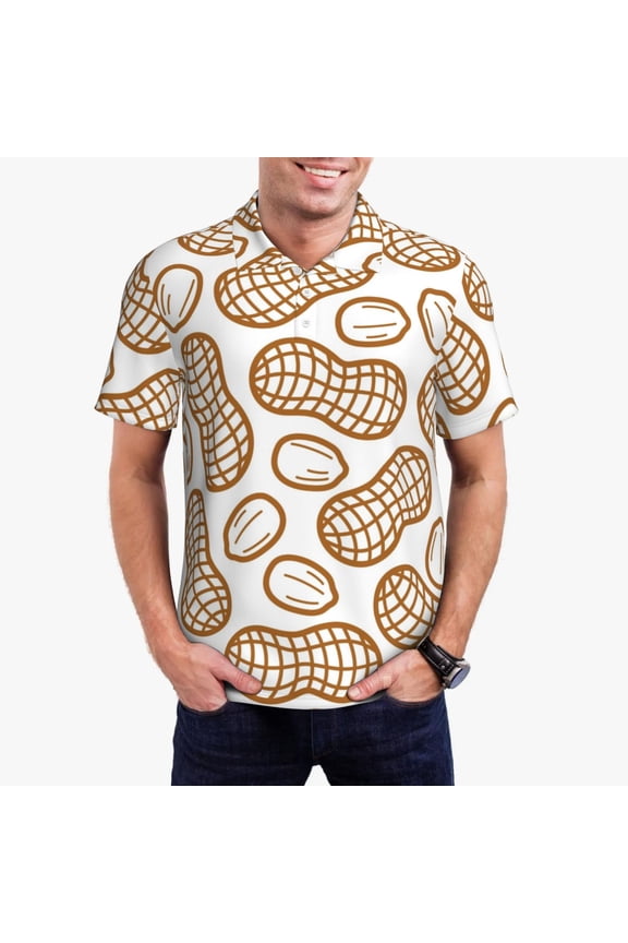 Peanuts7 Print Men's Polo Shirt, Two-Button Closure Pique Polo Shirt, Summer Fashion Golf Shirt-Medium