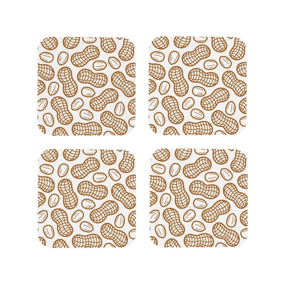 Picia Peanuts7 Printed Leather Coasters for Drinks, 4" Drink Coasters Set of 4 for Tabletop Protection, Handmade Luxurious Home Décor and Housewarming Gift -Square