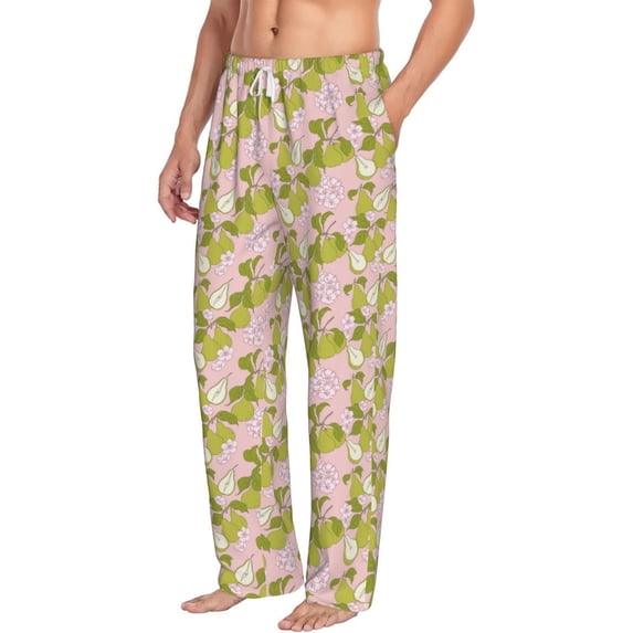 Picia Pears And Flower Mens Soft Woven Cotton Elastic Waistband Sleep Pajama Pant Lounge Sleep Pant With Pockets And Drawstring-Small