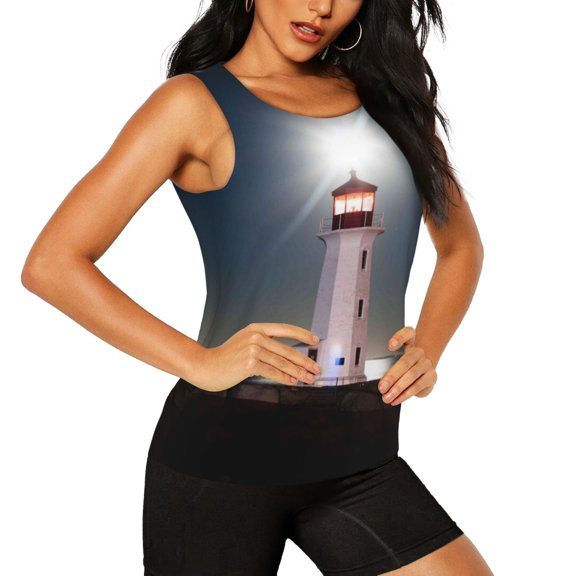 Picia Peggy's Cove Lighthouse Pattern Women's Workout Tank Top,Breathable Activewear,Slim Fit Athletic Top,Versatile Workout Moisture-wicking top-Medium