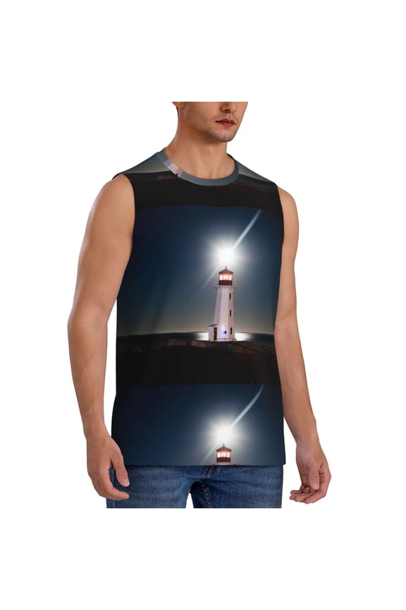 Peggy's Cove Lighthouse mens Cotton Tank Undershirts , Moisture-wicking Ribbed Tanks, Lightweight Cotton Tank Undershirts-X-Large