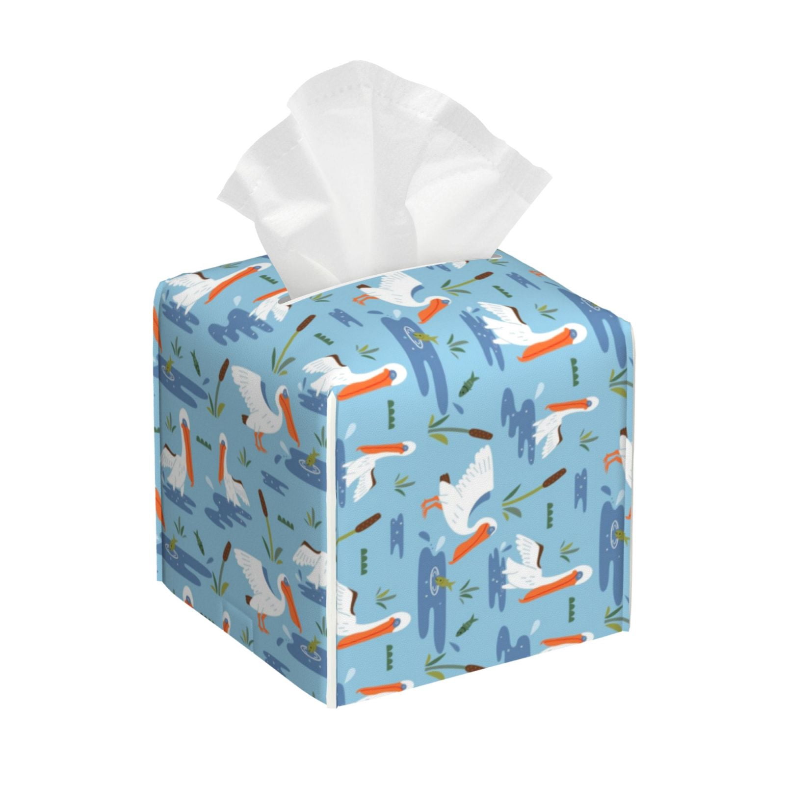 Picia Pelican Reed And Fish Pattern Tissue Box Cover,PVC Leather Square ...