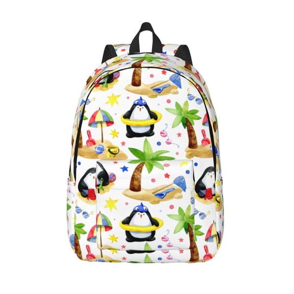 Picia Penguins On The Beach Printed Canvas Daypack - Stylish and Durable Vintage Compact Backpack - Class, Work, Travel, or Laptop Bookbag,Organized Compartments-Small