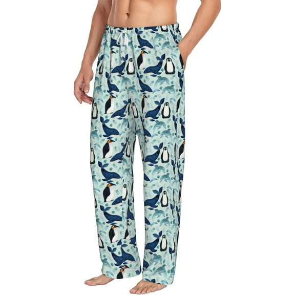 Picia Penguins Dolphins Whales Mens Soft Woven Cotton Elastic Waistband Sleep Pajama Pant Lounge Sleep Pant With Pockets And Drawstring-X-Large