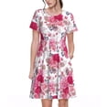 thumbnail image 1 of Picia Peonies And Roses Pattern Women's Short Sleeve Summer Dress Pleated Loose Swing Knee Length Short Sleeve Swing Dresses, 1 of 6